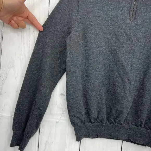 Bloomingdale's (S) Womens Gray 100% Merino Wool 1/4 Zip Pullover Sweater - Picture 5 of 11